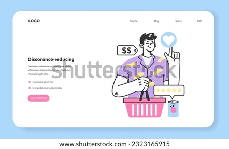 Dissonance-reducing consumer behavior web banner or landing page. Mind psychology, decision process to choose, buy and use a product or service. Marketing strategy building. Flat Vector Illustration