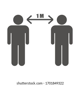 The distance is 1 meter between people.  Simple vector icon. Covid-19 prevention.