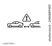 distance between cars icon, car security, road safety, thin line symbol isolated on white background, editable stroke eps 10 vector illustration