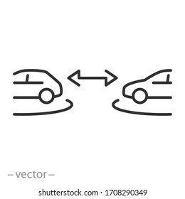 distancia entre icono de camiones, seguridad de camiones, seguridad vial, símbolo web de línea delgada en fondo blanco - ilustración vectorial de trazo editable eps10
d)