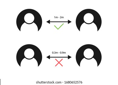 Distance between people. Virus protection. Coronavirus. Distance good and dangerous distance. People vector icons. Web design. Vector illustration.