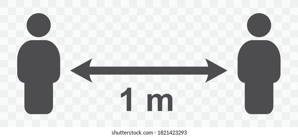 The distance between two people is 1 meter. Epidemic, coronavirus, danger, people distance icon.