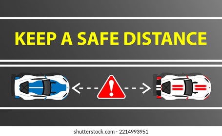 La distancia de los coches en la carretera. Mantén una distancia segura. Seguridad en la autopista. Diseño plano de ilustración vectorial. Aislado en segundo plano. Plantilla de diseño web. Página de inicio. Precaución y control del vehículo