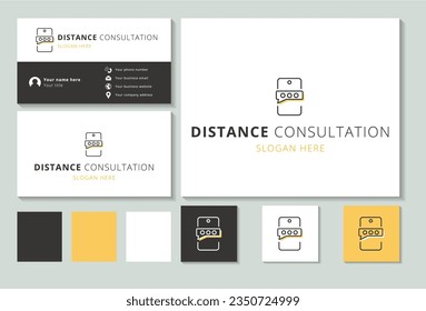 Diseño del logotipo de la consulta a distancia con un lema editable. Libro de promoción de marca y plantilla de tarjeta de visita.