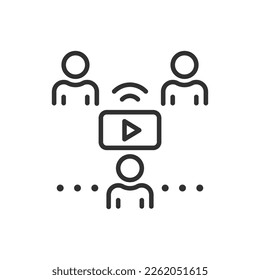 Distance cooperative video viewing, linear icon, conference. Line with editable stroke