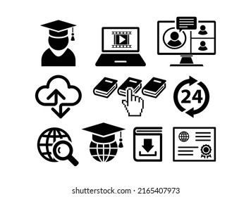 Distance digital learning. Simple set of online education related vector line icons.  