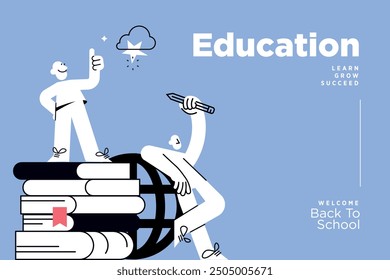 Distance education banner. Vector illustration of education, learning, back to school, online course and training, distance education and e-learning.