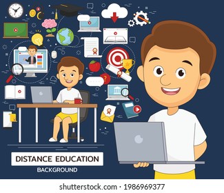 Distance education concept background. Flat icons.