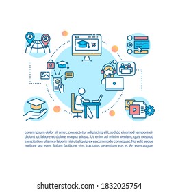 Distance education concept icon with text. E learning. Homeschooling. Online degree. PPT page vector template. Brochure, magazine, booklet design element with linear illustrations