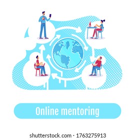 Distance education flat concept vector illustration. Online mentoring phrase. Remote classes students group and teacher 2D cartoon characters for web design. E learning technology creative idea
