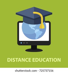 Distance education flat concept. Vector illustration. Element template for design.