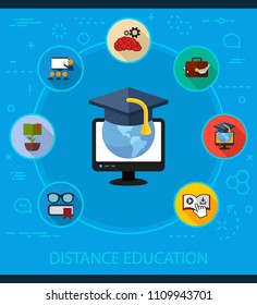 Distance education flat icons concept. Vector illustration. Element template for design.