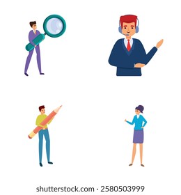 Distance education icons set cartoon vector. People during educational process. Innovative online learning