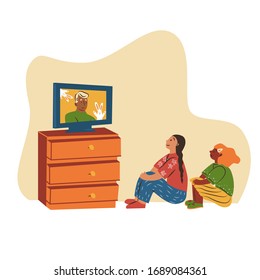 Fernunterricht, Online-Lernen, Online-Bildungskonzept Vektorillustration Flach Illustration.Coronavirus Covid-19, Quarantänemotivationspopster. Kinder bleiben zu Hause, um das Infektionsrisiko zu verringern