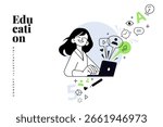 Distance education, online learning. Creative vector illustration for web banner, social media, business presentation, marketing material. Back to school. 