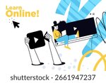 Distance education, online learning. Creative vector illustration for web banner, social media, business presentation, marketing material. Back to school. 