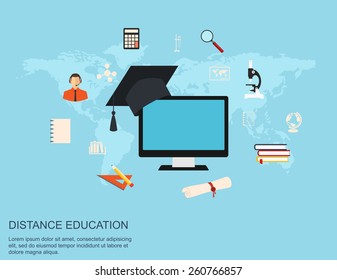 distance education and online learning flat design concept illustration