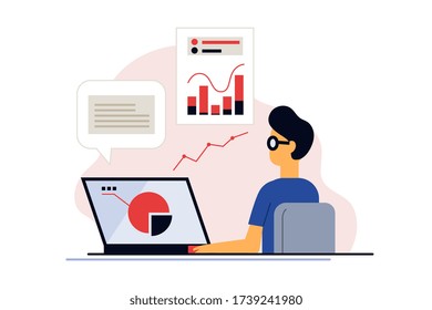 Distance education. Online training course and distance learning on digital education technology. Studying on internet with website or mobile app. Home e-learning concept. Distance teacher study page