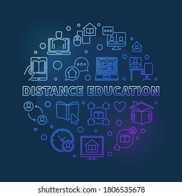 Distance Education vector colored concept round outline illustration on dark background
