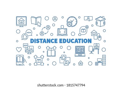 Distance Education vector concept outline horizontal illustration or banner