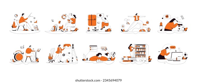 Distance Education Vector Illustration Flat Line