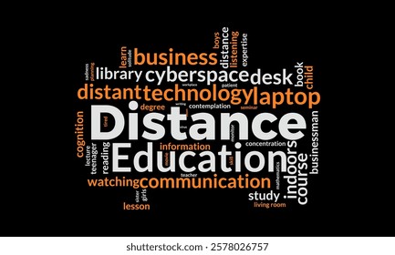 Distance Education word cloud template. Distance Education concept vector tagcloud background.