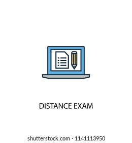 Distance Exam concept 2 colored line icon. Simple yellow and blue element illustration. Distance Exam concept outline symbol design from eLearning set