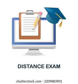 Distance Exam icon. 3d illustration from e-learning collection. Creative Distance Exam 3d icon for web design, templates, infographics and more
