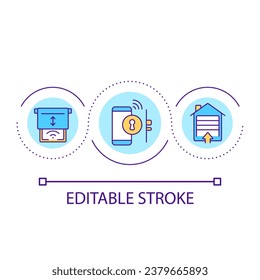 Distance house management loop concept icon. Remote regulation. Security system. Smart home abstract idea thin line illustration. Isolated outline drawing. Editable stroke. Arial font used