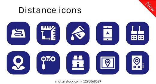  distance icon set. 10 filled distance icons. Simple modern icons about  - Route, Angle, Measure, Navigation, Walkie talkie, Location, Binoculars, Gps