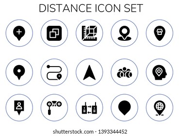 distance icon set. 15 filled distance icons.  Simple modern icons about  - Location, Size, Route, Measure, Navigation, Binoculars, Gps, Walkie talkie