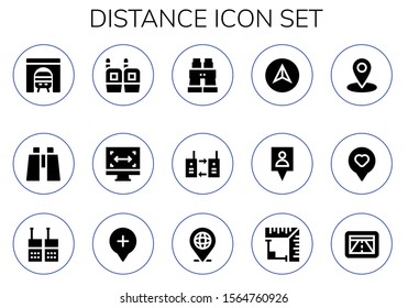 distance icon set. 15 filled distance icons.  Collection Of - Tunnel, Binoculars, Walkie talkie, Size, Navigation, Gps, Location, Angle icons