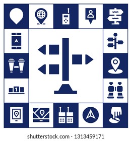 distance icon set. 17 filled distance icons.  Simple modern icons about  - Location, Navigation, Binoculars, Signpost, Position, Gps, Walkie talkie