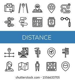 distance icon set. Collection of Gps, Signpost, Route, Location, Tutorial, Place, Binoculars, Entrepeneur, Infrared, Navigator, Measuring, Marker icons