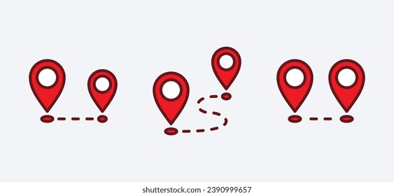 distance icon set. Location distance icon symbol. Travel route, distance, roadmap, map icon symbol collection. Editable stroke. Vector illustration