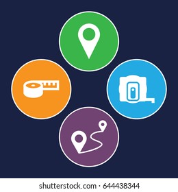Distance icons set. set of 4 distance filled icons such as measure tape, distance, location