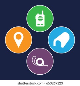 Distance icons set. set of 4 distance filled icons such as tunnel, tape, walkie talkie