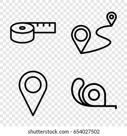 Distance icons set. set of 4 distance outline icons such as tape, distance, location