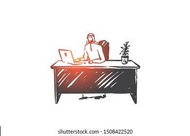 Distance job, freelance concept sketch. Hand drawn isolated vector