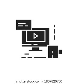 Distance learning black glyph icon. Online training courses. Pictogram for web page, mobile app. UI UX GUI design element.