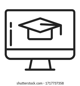 Distance Learning Black Line Icon. Online Training Courses. Home Leisure. Isolated Vector Element. 