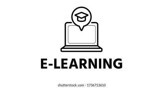 Icono de línea negra de aprendizaje a distancia. Cursos de formación en línea, ocio en el hogar, aislados en el fondo blanco , Elementos vectores para el diseño gráfico, sitio web o banner