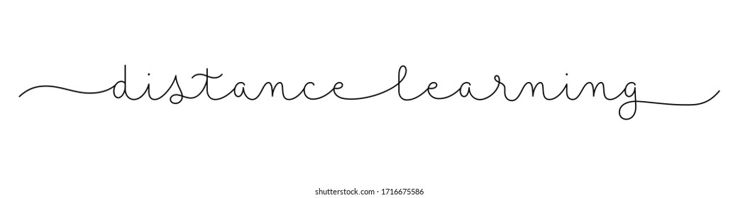 DISTANCE LEARNING black vector monoline calligraphy banner with swashes