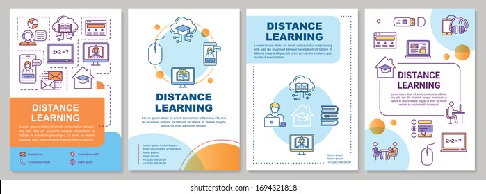 Distance Learning Brochure Template. Quarantine, Online Education. Flyer, Booklet, Leaflet Print, Cover Design With Linear Icons. Vector Layouts For Magazines, Annual Reports, Advertising Posters