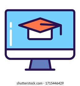 Distance Learning Color Line Icon. Online Training Courses. Home Leisure. Isolated Vector Element. 