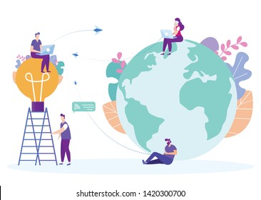 Distance Learning Communication and Feedback. Distance Learning. Lesson Online. E-Learning. People with Gadget. White Background. Vector Illustration. E-learning Around World. Degree Study. Find Ideas