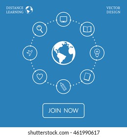 Distance learning concept with lineart icons. Vector flat education infographic