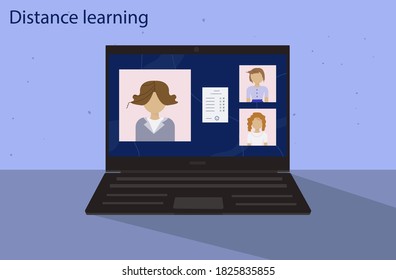 Distance learning in the context of the coronavirus pandemic. The concept of complying with distance and learning from home. Vector illustration

