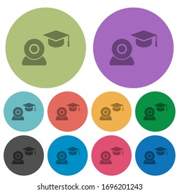 Distance learning darker flat icons on color round background