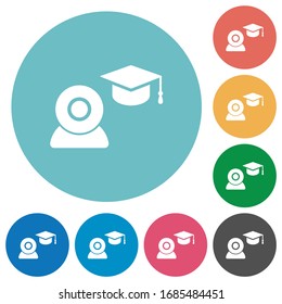 Distance learning flat white icons on round color backgrounds